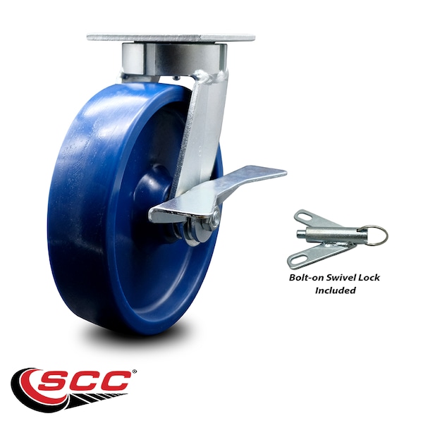 8 Inch Kingpinless Solid Poly Wheel Swivel Caster with Brake and Swivel Lock SCC